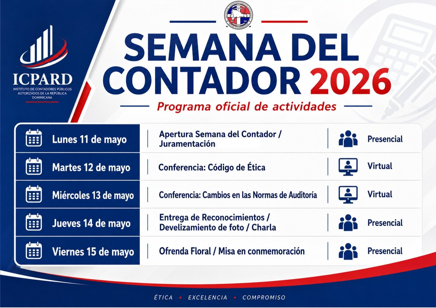 ICPARD anuncia celebración de la Semana del Contador 2026 con amplio programa de actividades